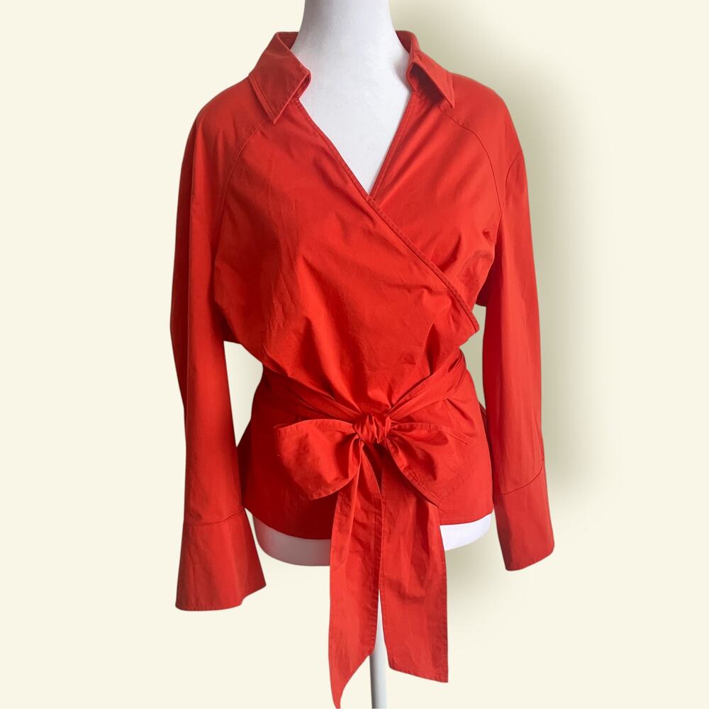 Vintage Y2K Vibrant Orange Wrap Blouse